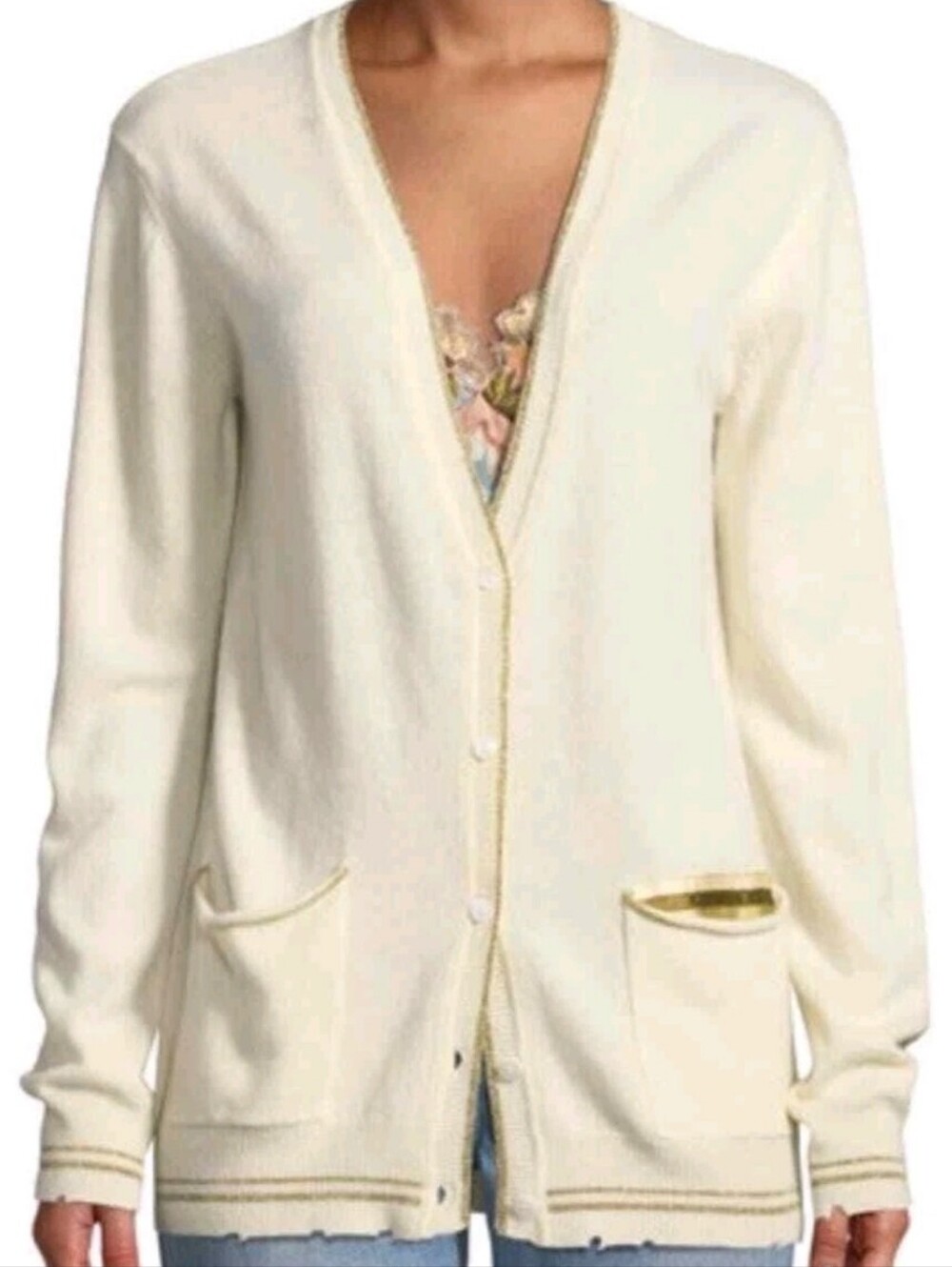 Le Superbe The BFS Glitter Cashmere Cardigan Sweater Size Med Distressed Hems